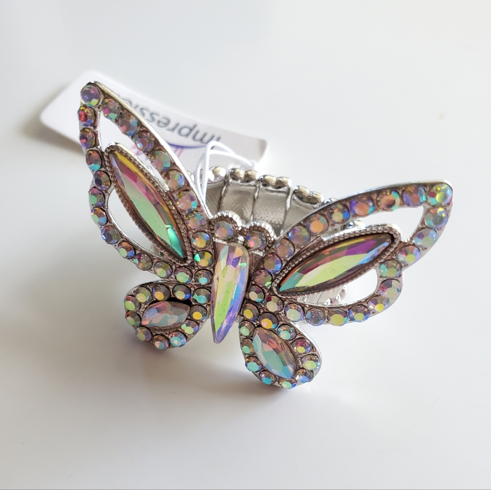 Butterfly Stretch Ring - Ab Rhinestones - Picture 3 of 4